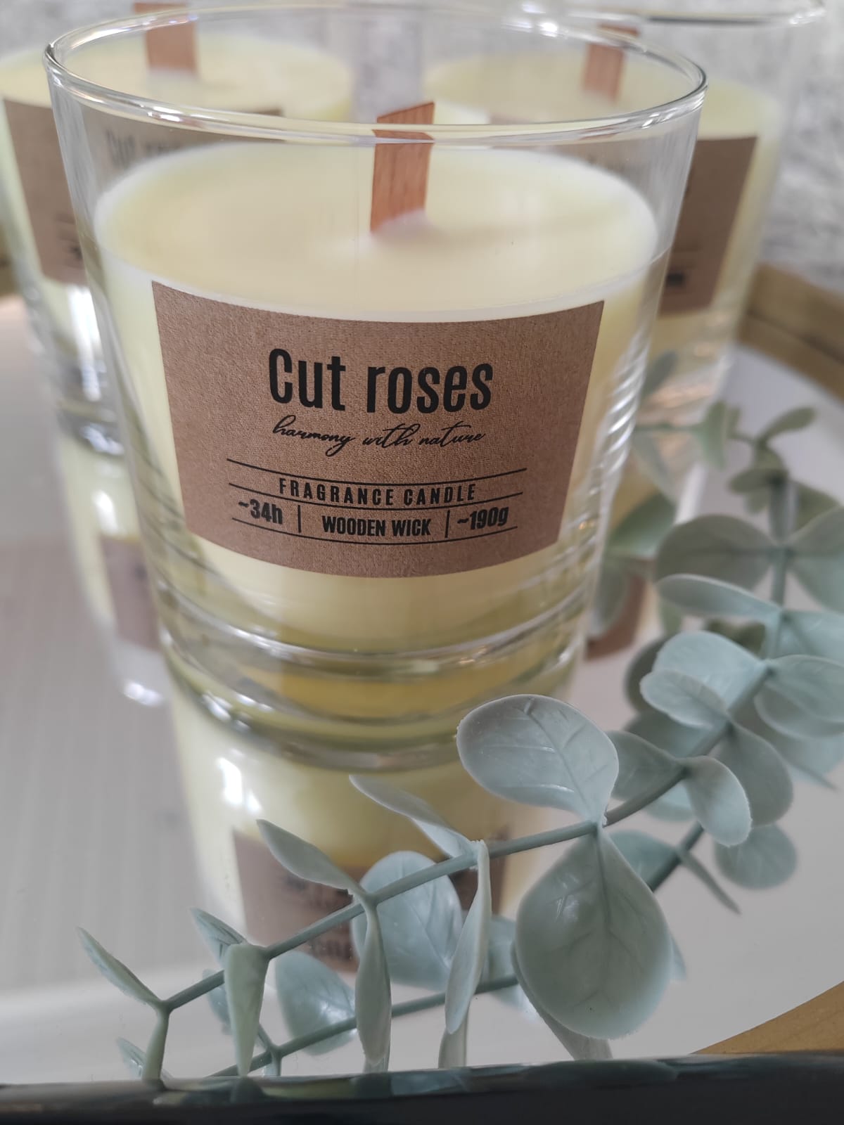 Tuoksukynttilä puinen sydän ihanan hempeä ruusu L-85mm Cut Roses