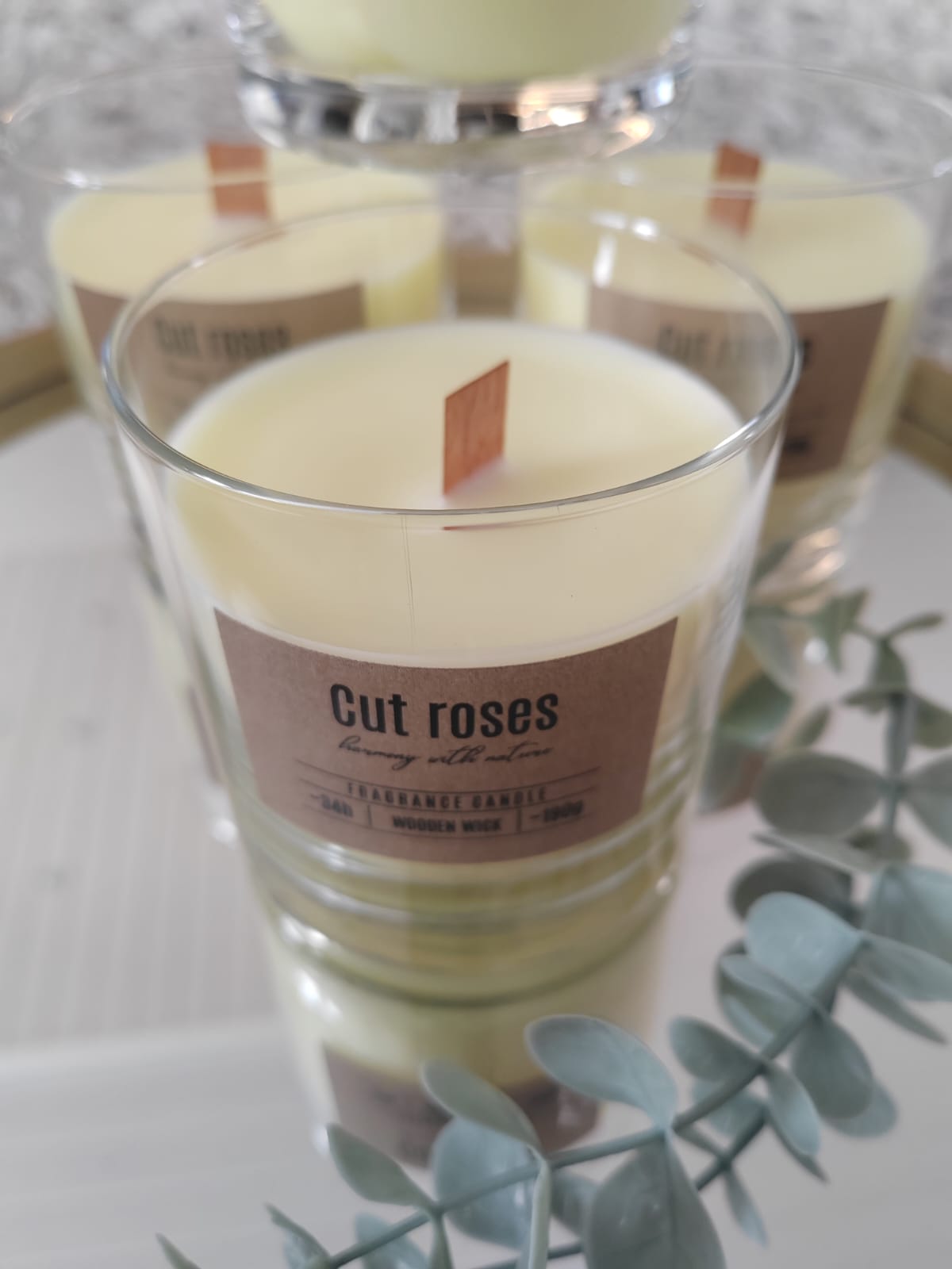 Tuoksukynttilä puinen sydän ihanan hempeä ruusu L-85mm Cut Roses