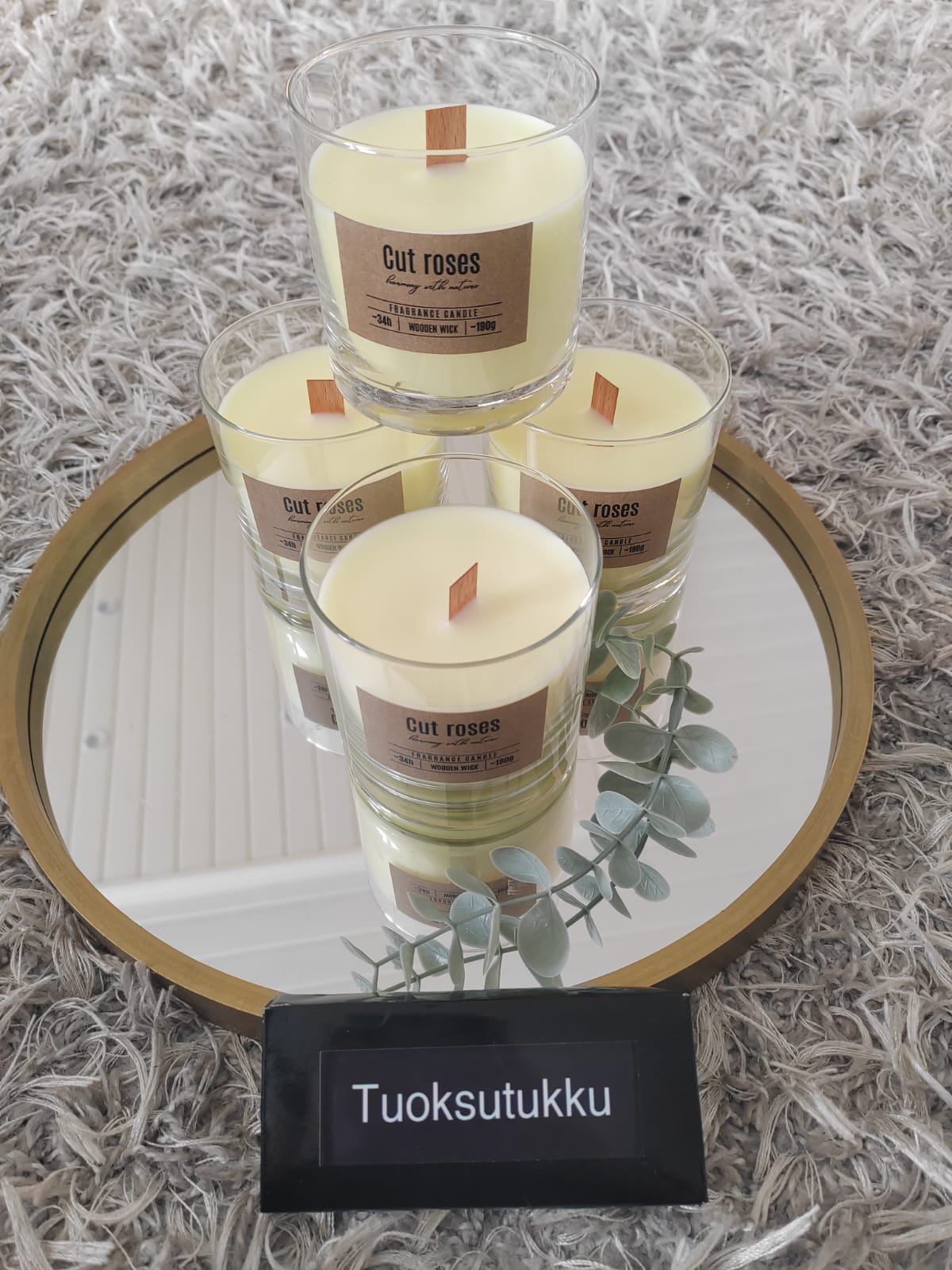 Tuoksukynttilä puinen sydän ihanan hempeä ruusu L-85mm Cut Roses