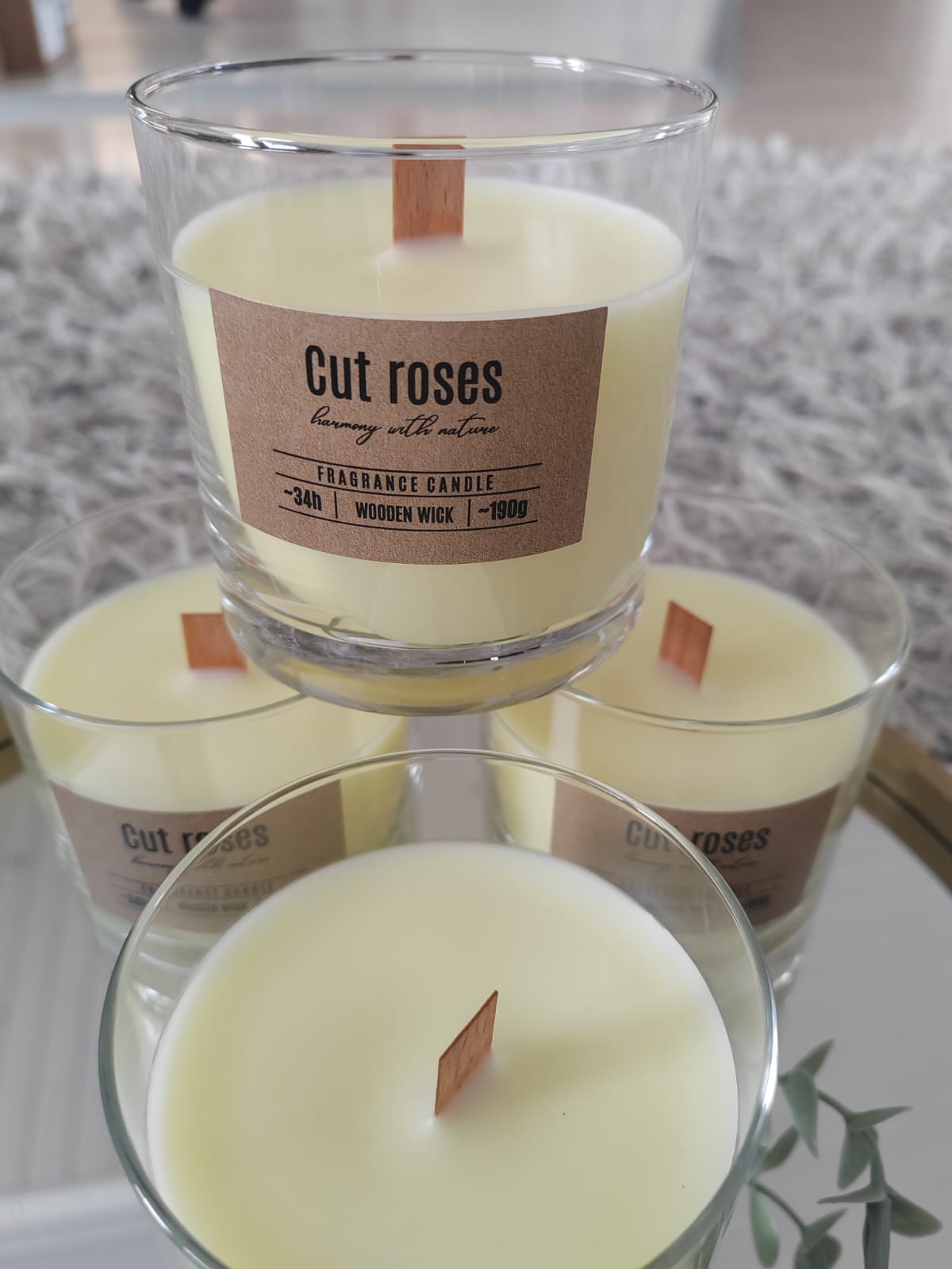 Tuoksukynttilä puinen sydän ihanan hempeä ruusu L-85mm Cut Roses